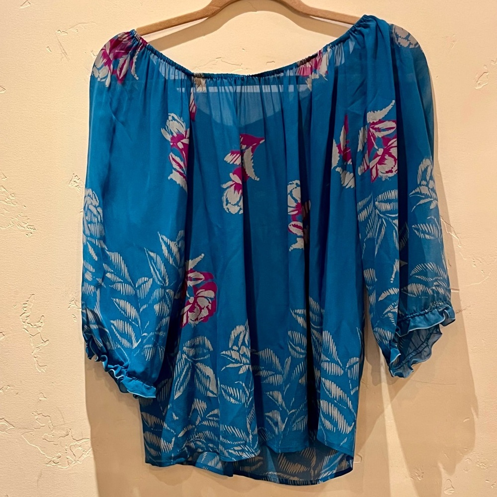 Vintage Anthropologie Fei Floral Blue Sheer Women's Top